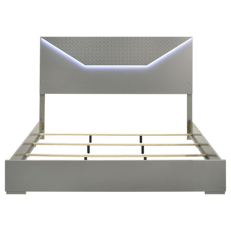 Ives Eastern King Panel Bed LED Headboard Grey High Gloss view 4