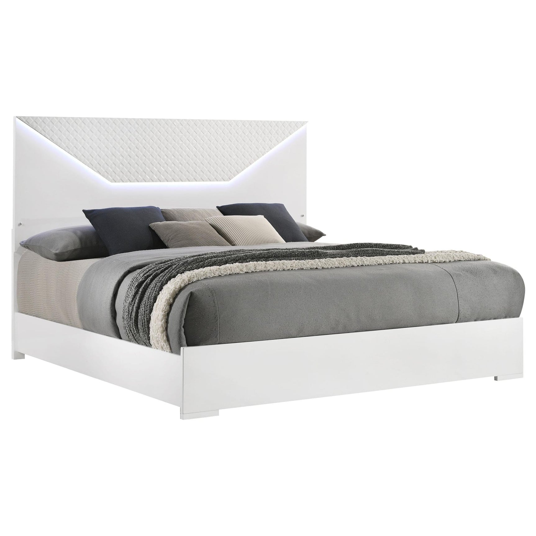 Ives Eastern King Panel Bed LED Headboard White High Gloss view 3