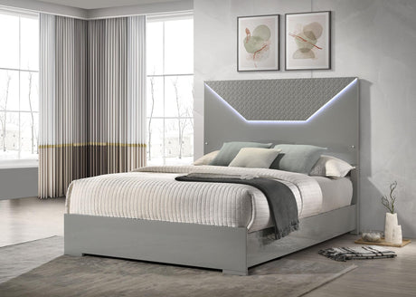 Ives Queen Panel Bed LED Headboard Grey High Gloss view 2