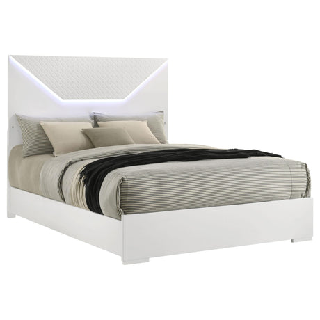 Ives Queen Panel Bed LED Headboard White High Gloss view 3