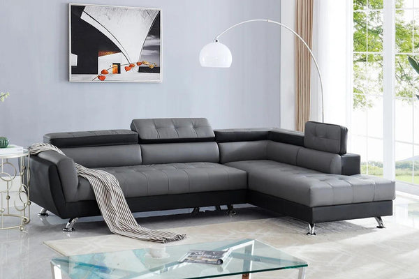 Izzi Grey And Black Contemporary Solid Wood Accent Polyester Tufted 2Pcs Sectional - Ella Furniture
