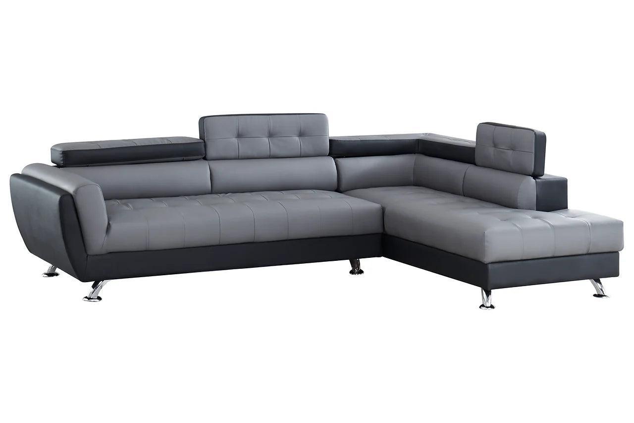 Izzi Grey And Black Contemporary Solid Wood Accent Polyester Tufted 2Pcs Sectional - Ella Furniture
