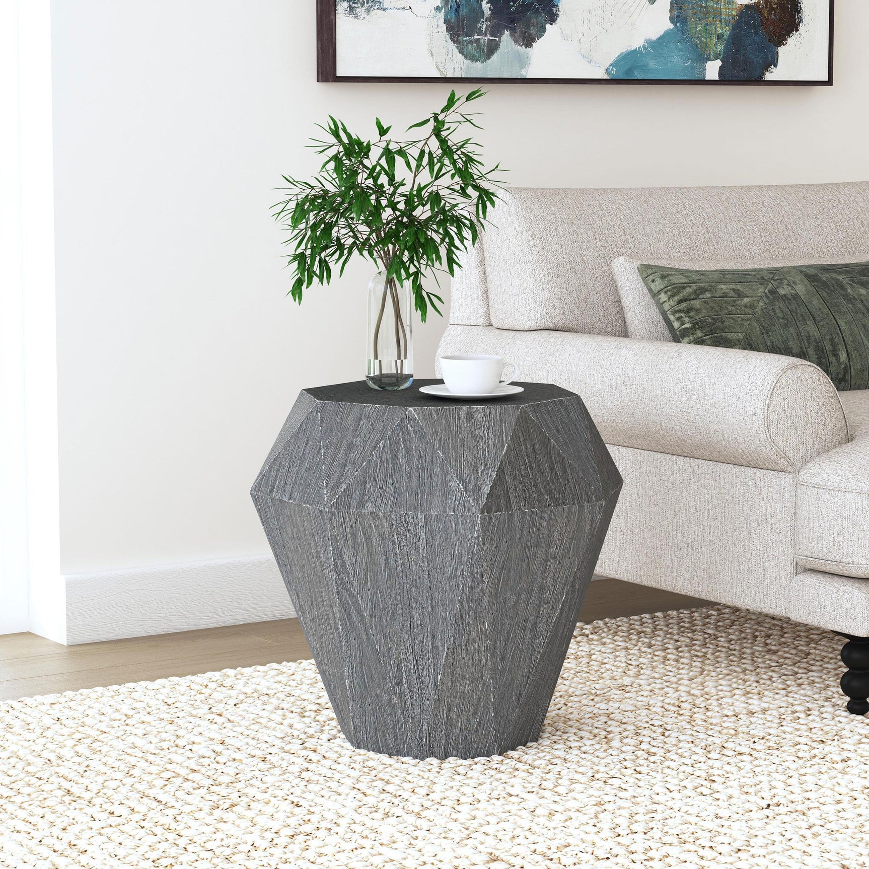 Jacinto Octagonal Solid Mango Wood Side Table Grey 931159 - Ella Furniture