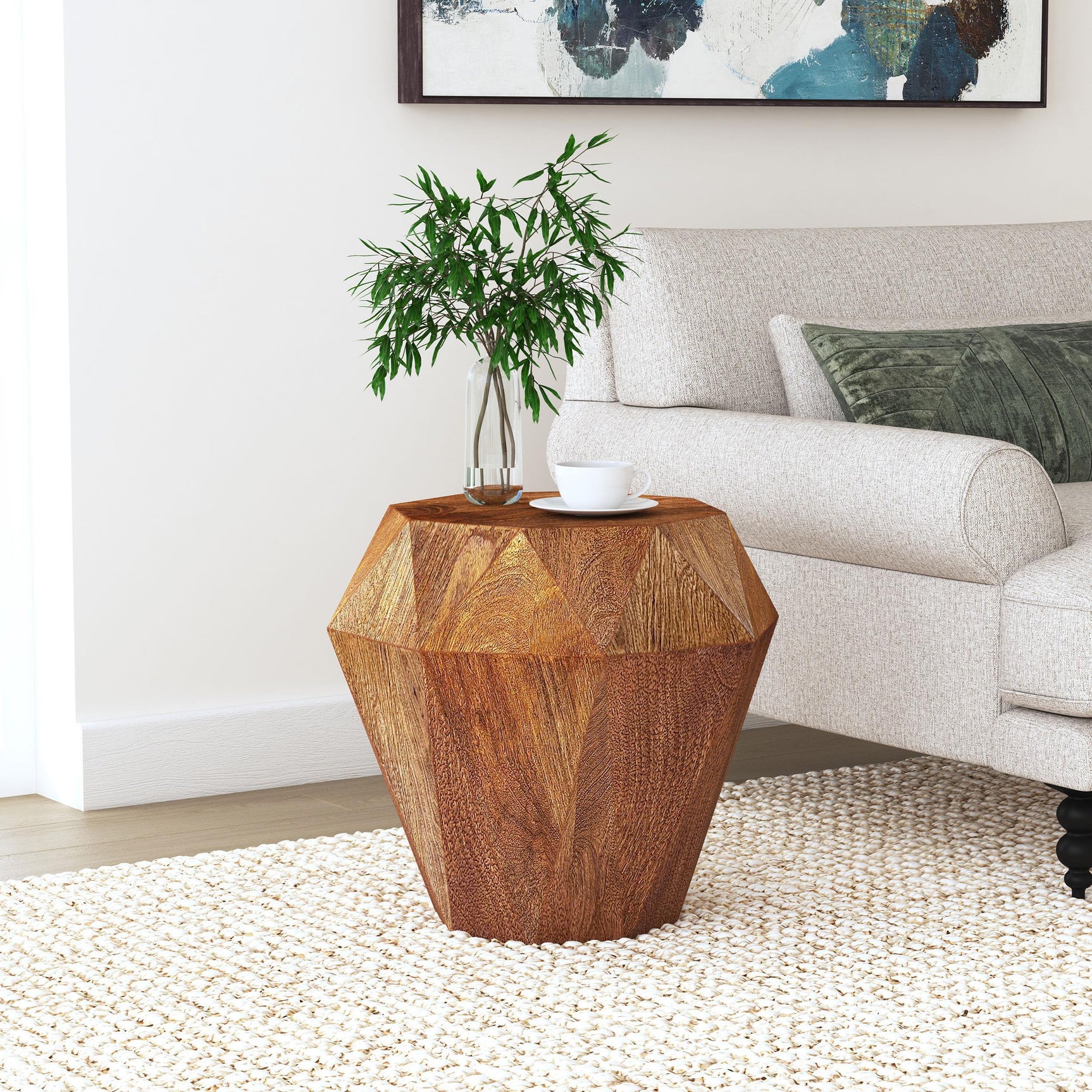 Jacinto Octagonal Solid Mango Wood Side Table Natural Brown 931158 - Ella Furniture