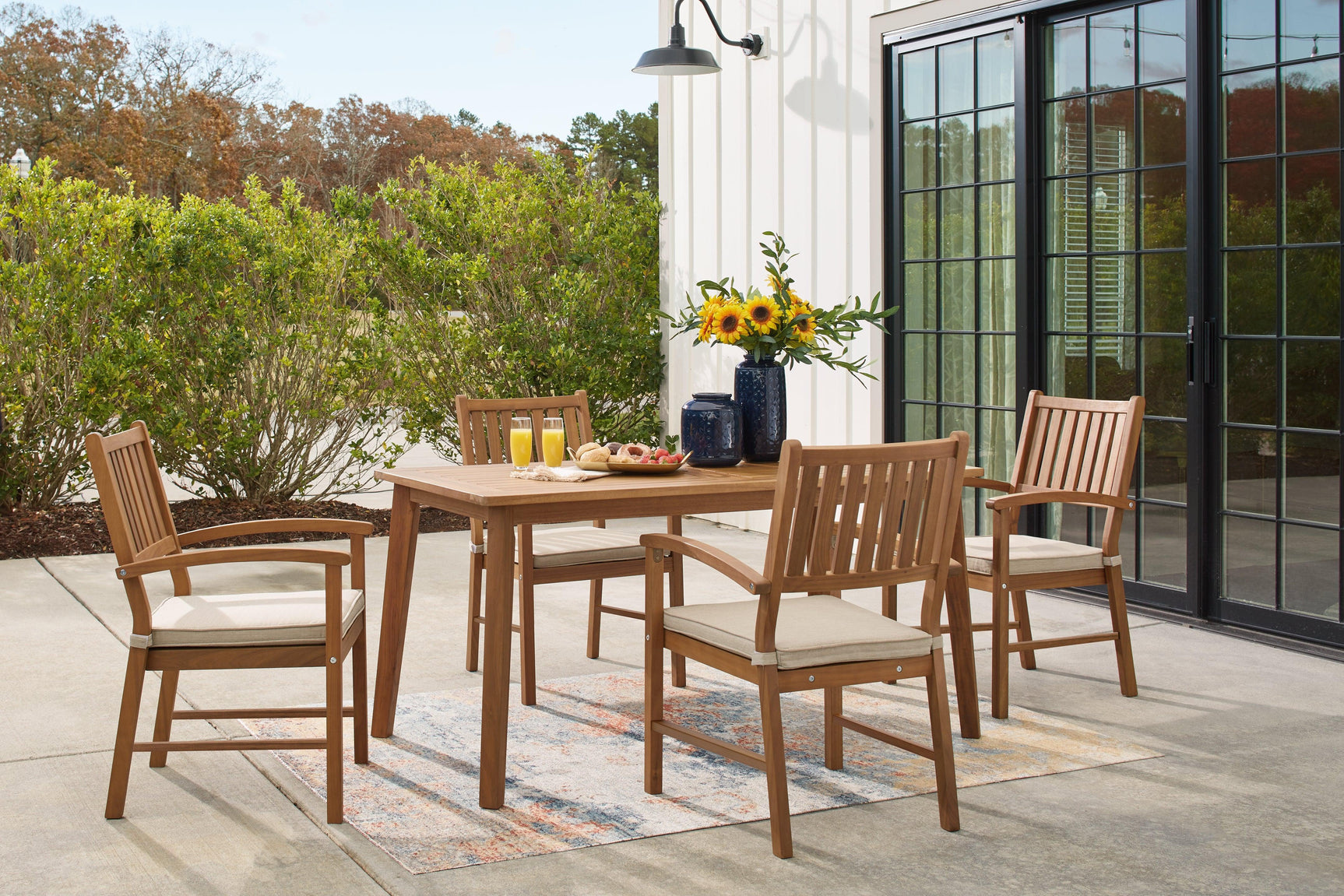 Janiyah Light Brown Outdoor Dining Table And 4 Chairs - Ella Furniture