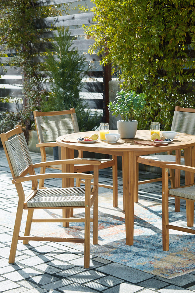 Janiyah Light Brown Outdoor Dining Table And 4 Chairs PKG013835 - P407-615 | P407-602A | P407-602A - Ella Furniture