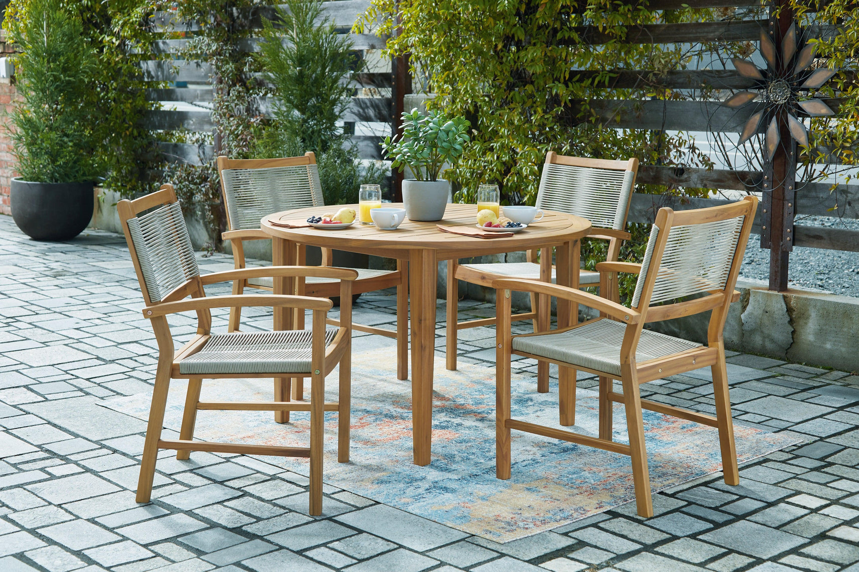 Janiyah Light Brown Outdoor Dining Table And 4 Chairs PKG013835 - P407-615 | P407-602A | P407-602A - Ella Furniture