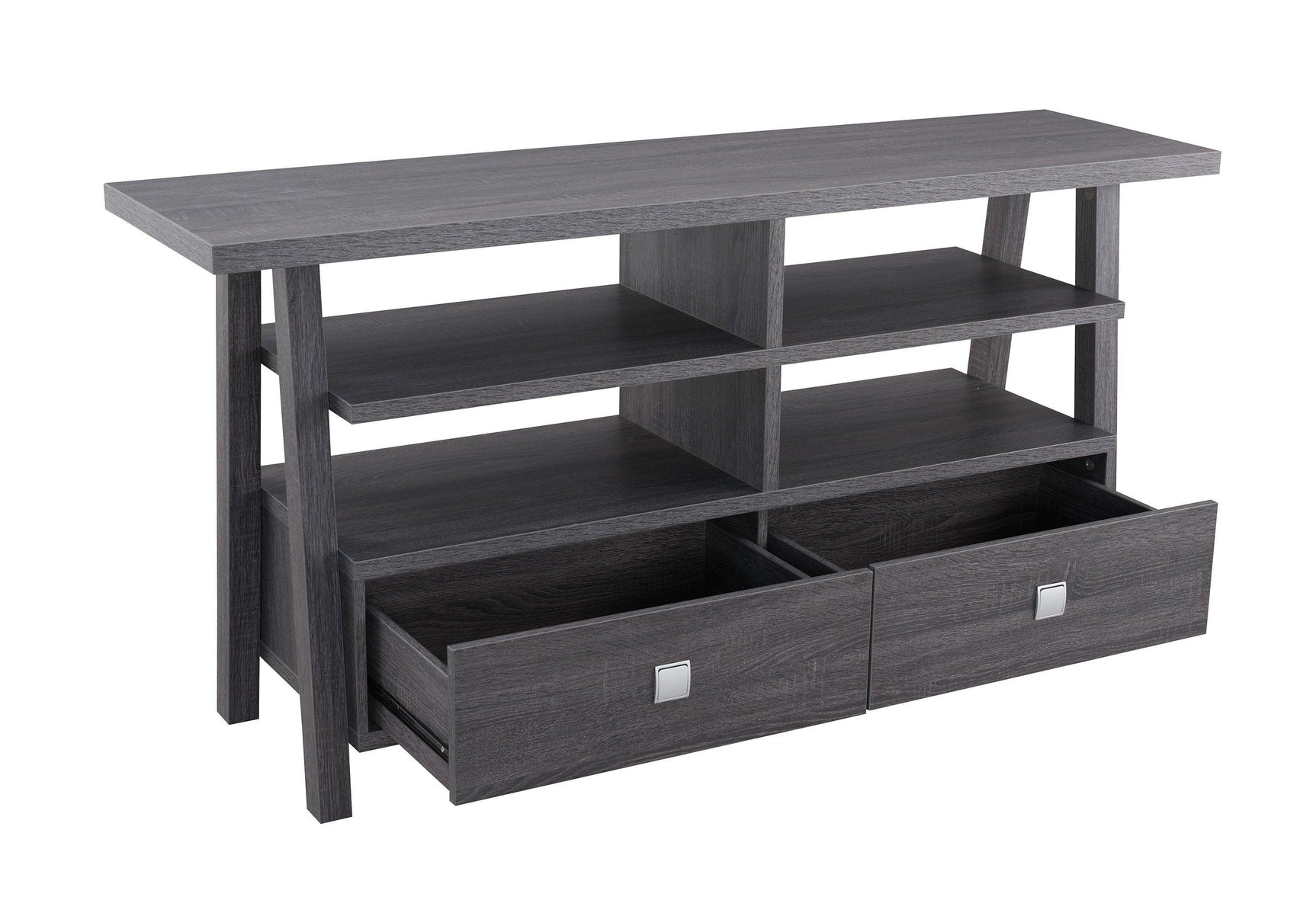 Jarvis Sleek And Modern Grey Tv Stand Assembled Drawers, Media Consoles, Entertainment Cabinets, Angled Legs And Metal Drawer with Storage Doors for Living Room - Ella Furniture