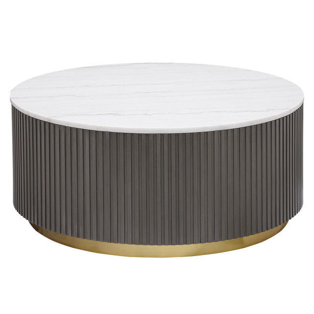 Jason Round Marble Top Coffee Table White and Charcoal 710418 - Ella Furniture