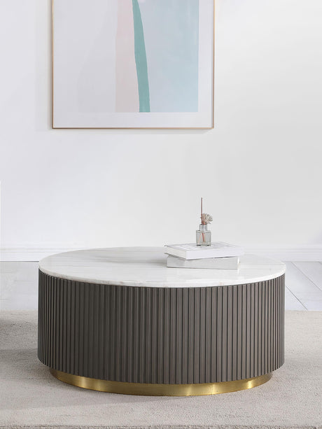 Jason Round Marble Top Coffee Table White and Charcoal 710418 - Ella Furniture