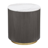 Jason Round Marble Top Side End Table White and Charcoal 710417 - Ella Furniture