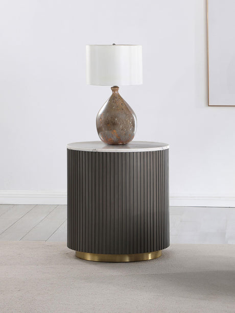 Jason Round Marble Top Side End Table White and Charcoal 710417 - Ella Furniture