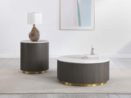 Jason Round Marble Top Side End Table White and Charcoal 710417 - Ella Furniture