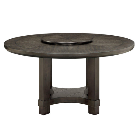 Jeffries Dark Brown Modern Solid Wood And Veneers Faux Leather Round Dining Room Set - Ella Furniture
