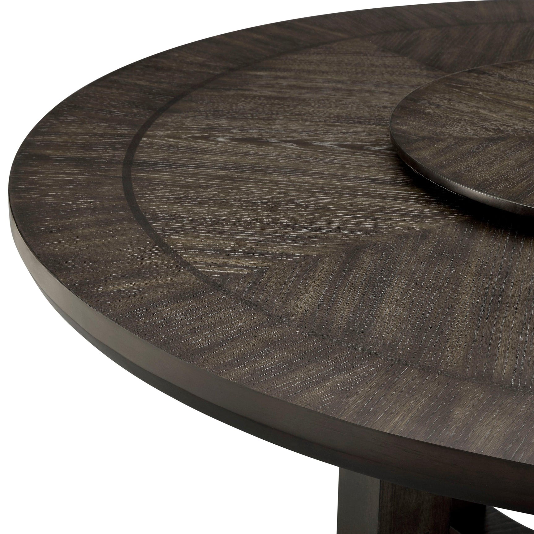 Jeffries Dark Brown Modern Solid Wood And Veneers Faux Leather Round Dining Room Set - Ella Furniture