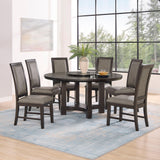 Jeffries Dark Brown Modern Solid Wood And Veneers Faux Leather Round Dining Room Set - Ella Furniture