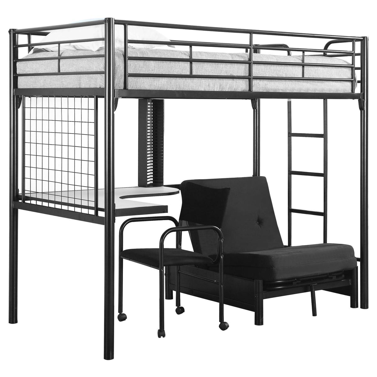 Jenner Workstation Loft Bed Jenner Twin Futon Workstation Loft Bed And Futon Pad Black 2209-Sm - Ella Furniture