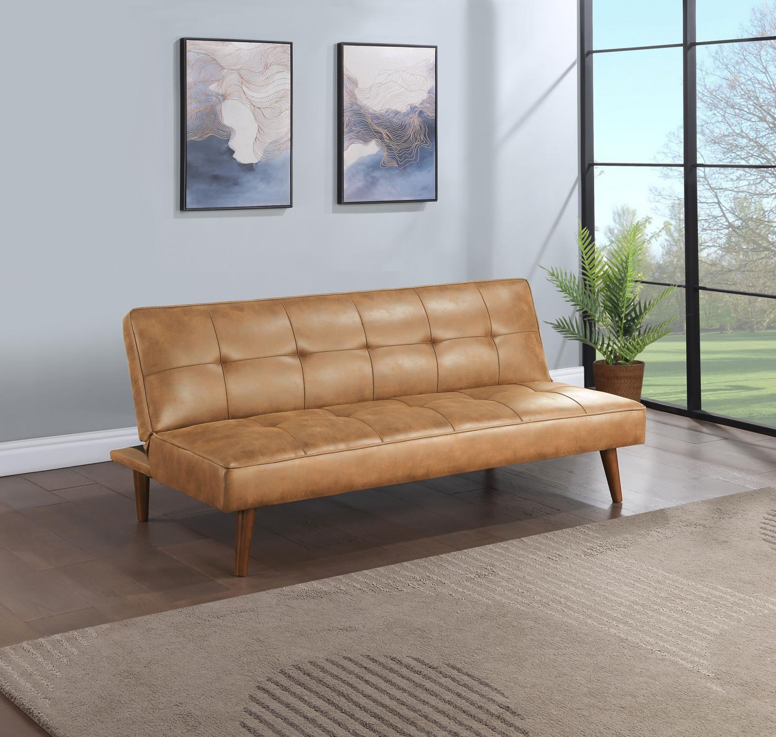 Jenson Multipurpose Upholstered Tufted Convertible Sofa Bed Saddle Brown 360234 - Ella Furniture