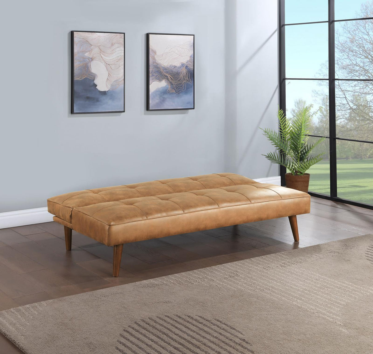 Jenson Multipurpose Upholstered Tufted Convertible Sofa Bed Saddle Brown 360234 - Ella Furniture