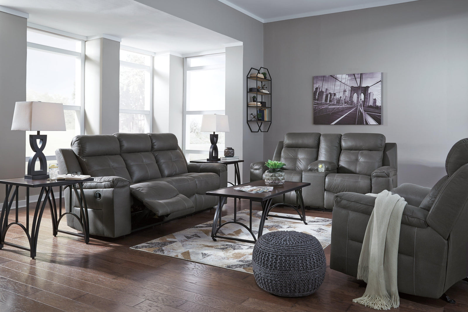 Jesolo Dark Gray Sofa, Loveseat And Recliner - Ella Furniture