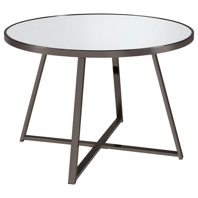 Jillian Round Dining Table With Tempered Mirror Top Black Nickel 120630 - Ella Furniture