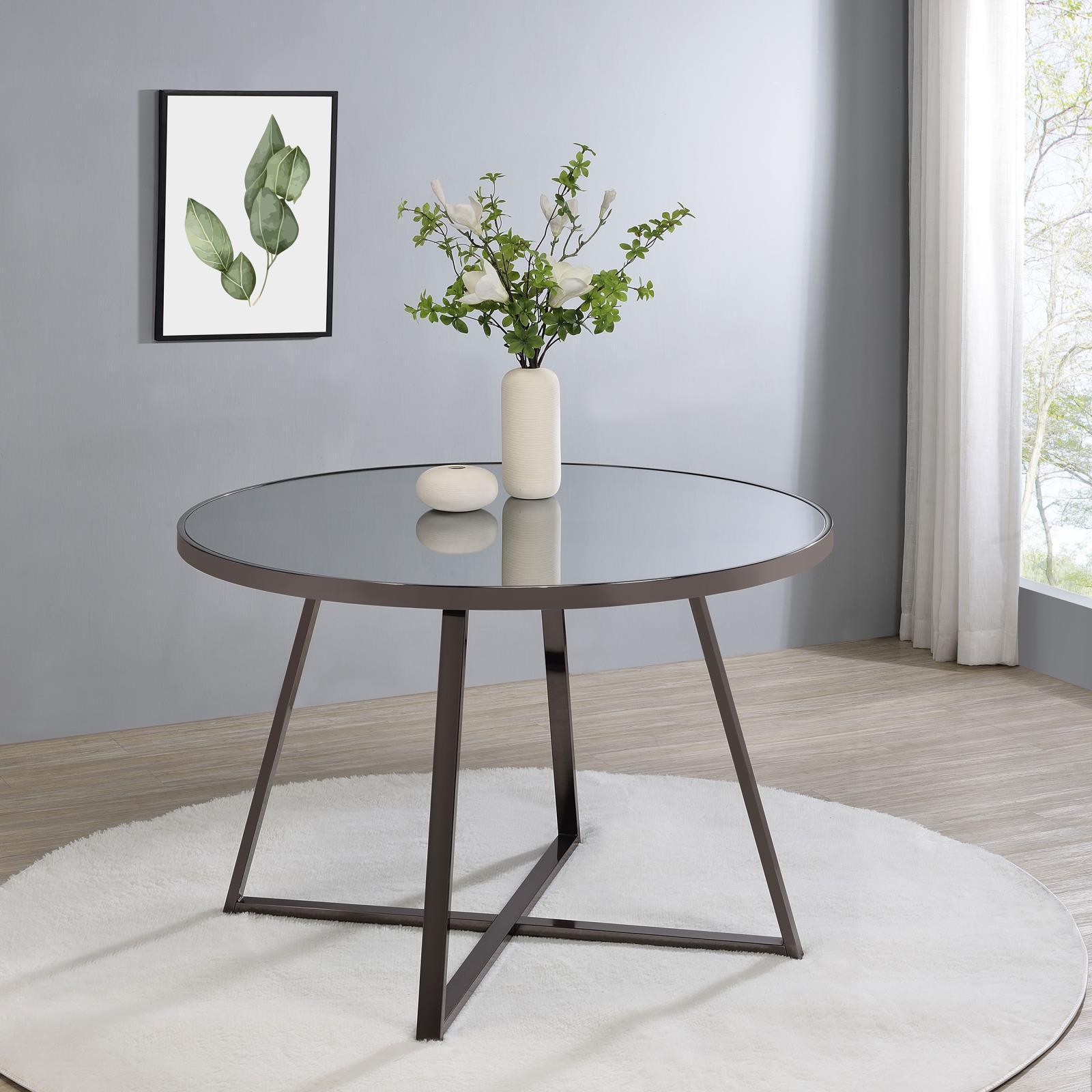 Jillian Round Dining Table With Tempered Mirror Top Black Nickel 120630 - Ella Furniture