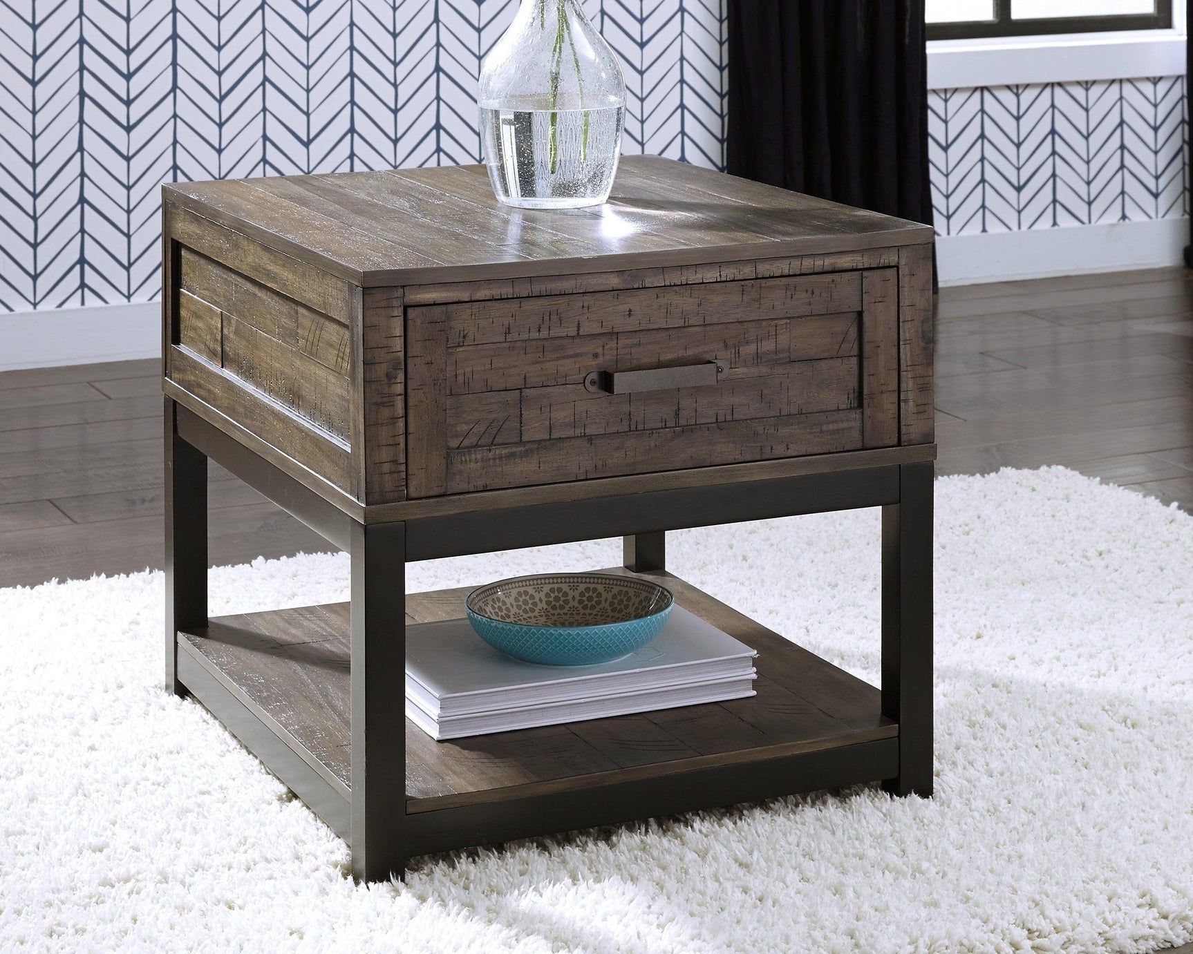 Johurst Grayish Brown Coffee Table With 1 End Table - Ella Furniture