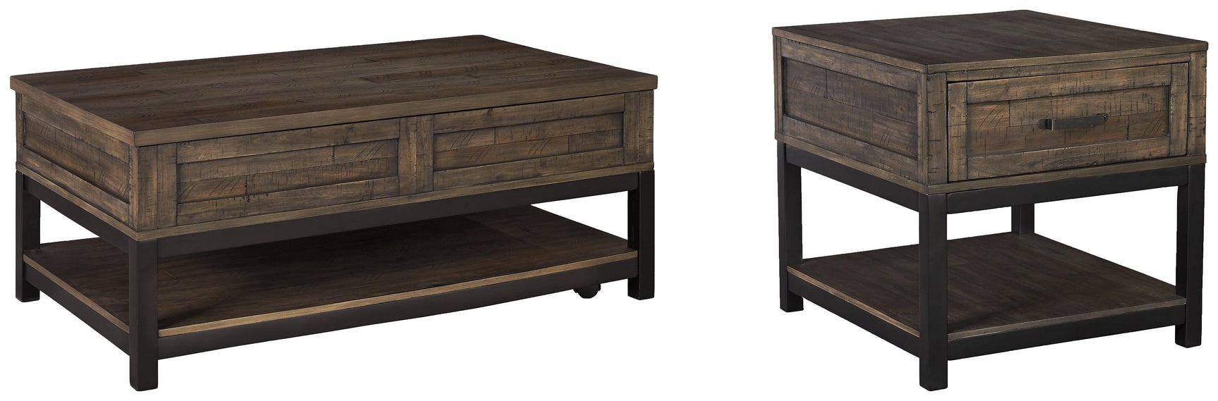 Johurst Grayish Brown Coffee Table With 1 End Table - Ella Furniture
