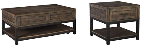 Johurst Grayish Brown Coffee Table With 1 End Table - Ella Furniture