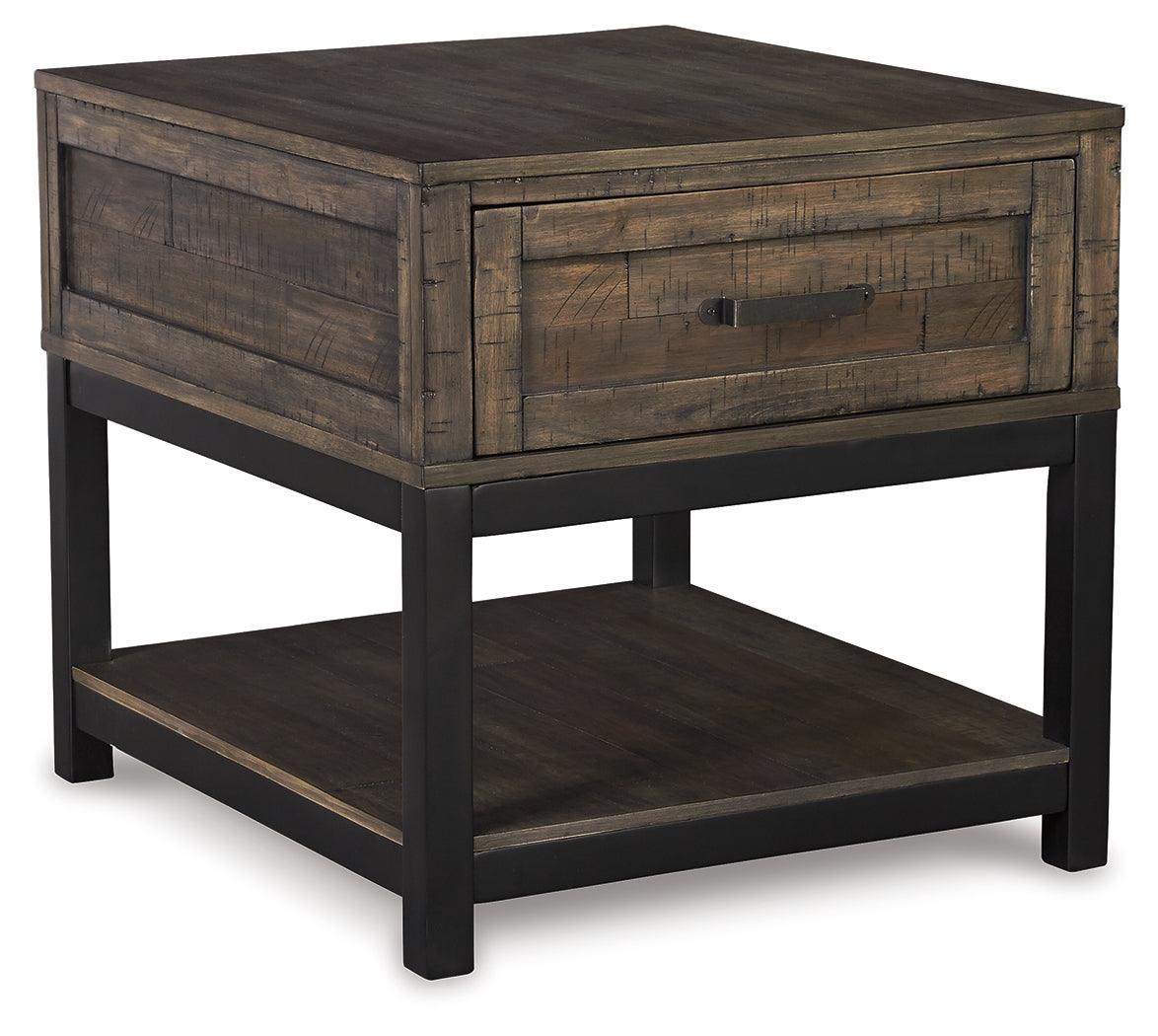 Johurst Grayish Brown Coffee Table With 1 End Table - Ella Furniture
