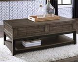 Johurst Grayish Brown Coffee Table With 1 End Table - Ella Furniture