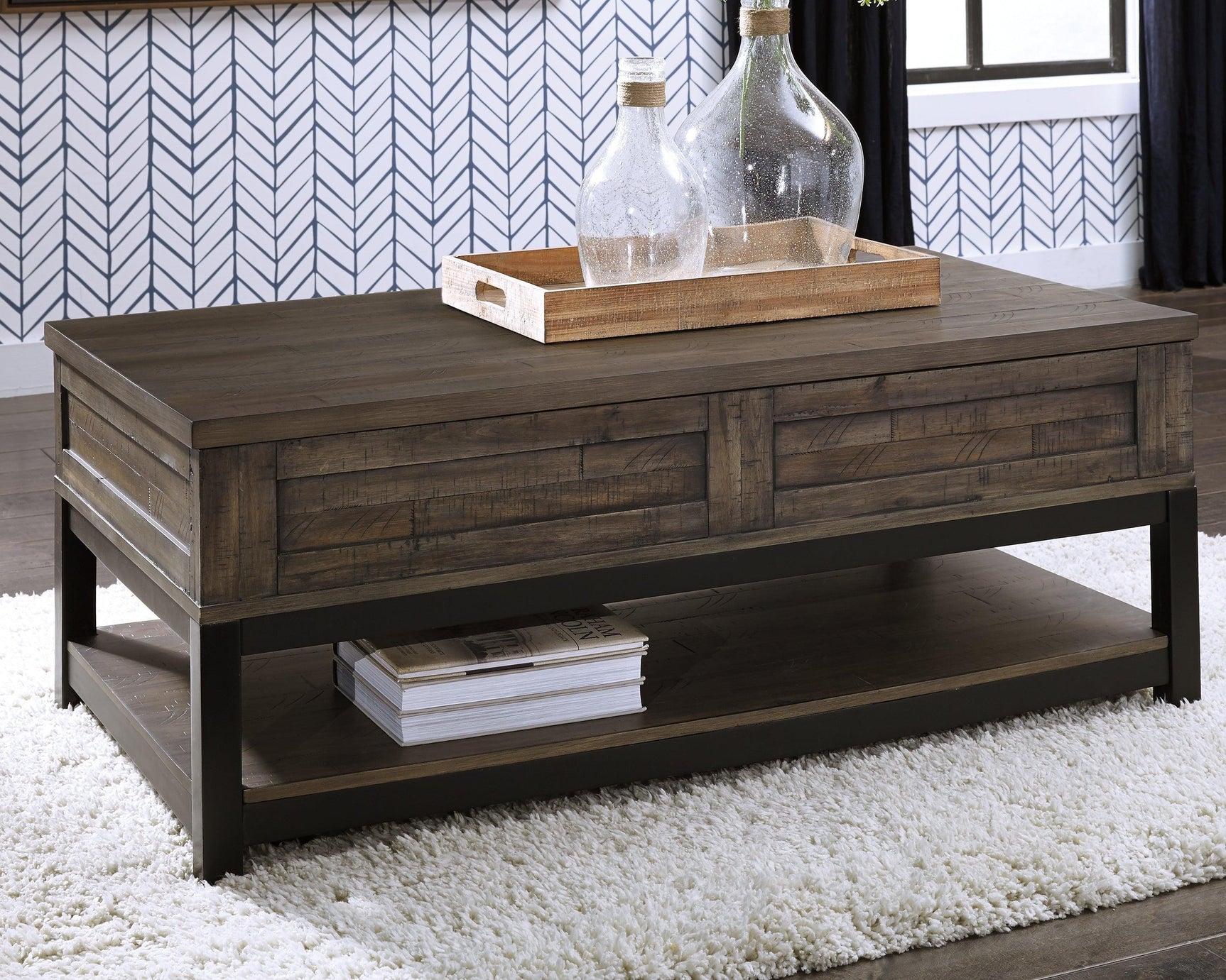 Johurst Grayish Brown Coffee Table With 1 End Table - Ella Furniture