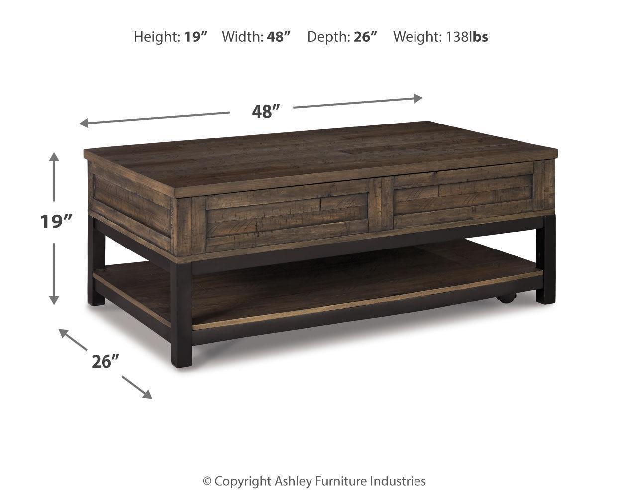 Johurst Grayish Brown Coffee Table With 1 End Table - Ella Furniture