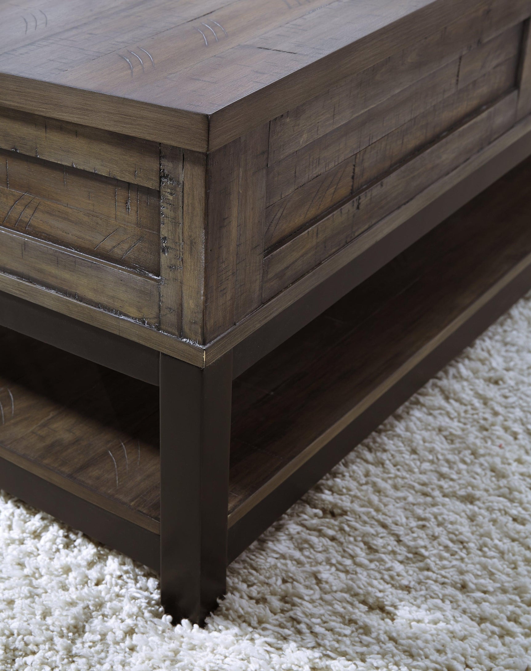 Johurst Grayish Brown Coffee Table With 1 End Table - Ella Furniture