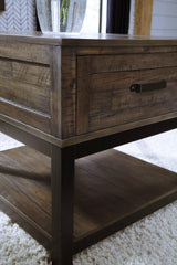 Johurst Grayish Brown Coffee Table With 1 End Table - Ella Furniture