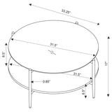Jonelle Round Glass Top Coffee Table White Marble Shelf Gold 710338 - Ella Furniture