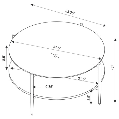 Jonelle Round Glass Top Coffee Table White Marble Shelf Gold 710338 - Ella Furniture