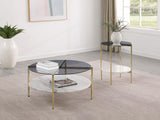 Jonelle Round Glass Top Coffee Table White Marble Shelf Gold 710338 - Ella Furniture