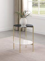 Jonelle Round Glass Top End Table White Marble Shelf Gold 710337 - Ella Furniture