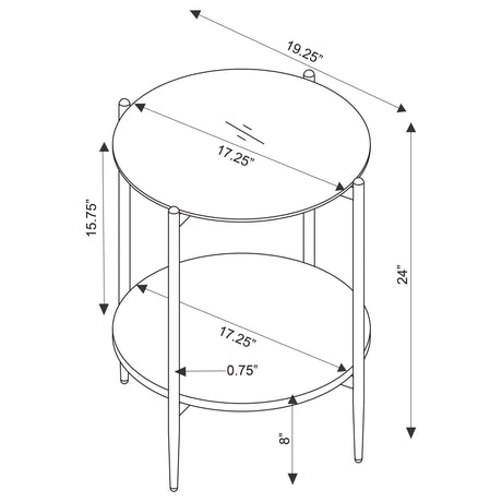 Jonelle Round Glass Top End Table White Marble Shelf Gold 710337 - Ella Furniture