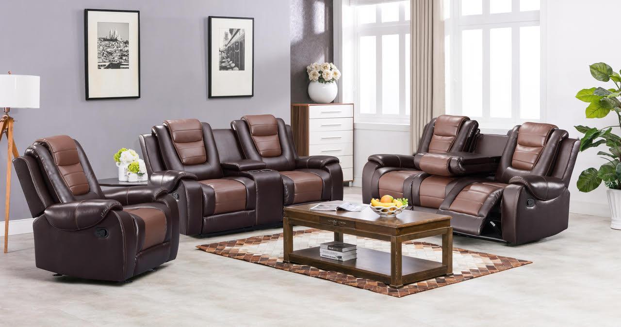 Jordan Brown Modern Sleek Contemporary Faux Leather 3Pc Reclining Set - Ella Furniture