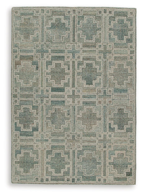Jossland Green/Ivory Medium Rug - Ella Furniture