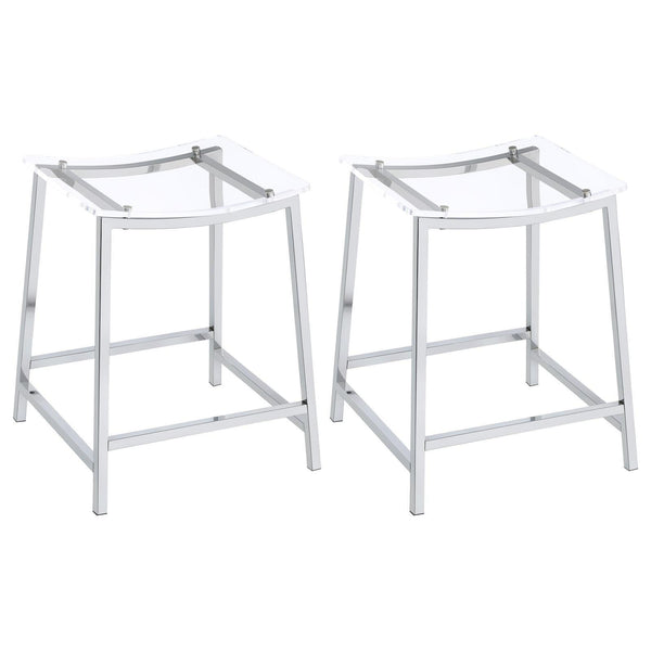 Jovani Acrylic Backless Counter Height Bar Stools Clear And Chrome (Set Of 2) 182358 - Ella Furniture
