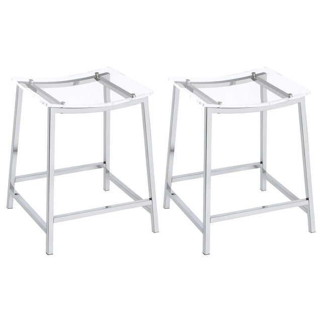 Jovani Acrylic Backless Counter Height Bar Stools Clear And Chrome (Set Of 2) 182358 - Ella Furniture