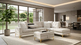 Joy II Beige Velvet Sectional with Gold Accents, Storage Ottoman, and Cupholder Table from Ella Furniture