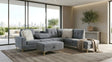 Joy II Grey Velvet Sectional with Gold Accents, Storage Ottoman, and Cupholder Table from Ella Furniture