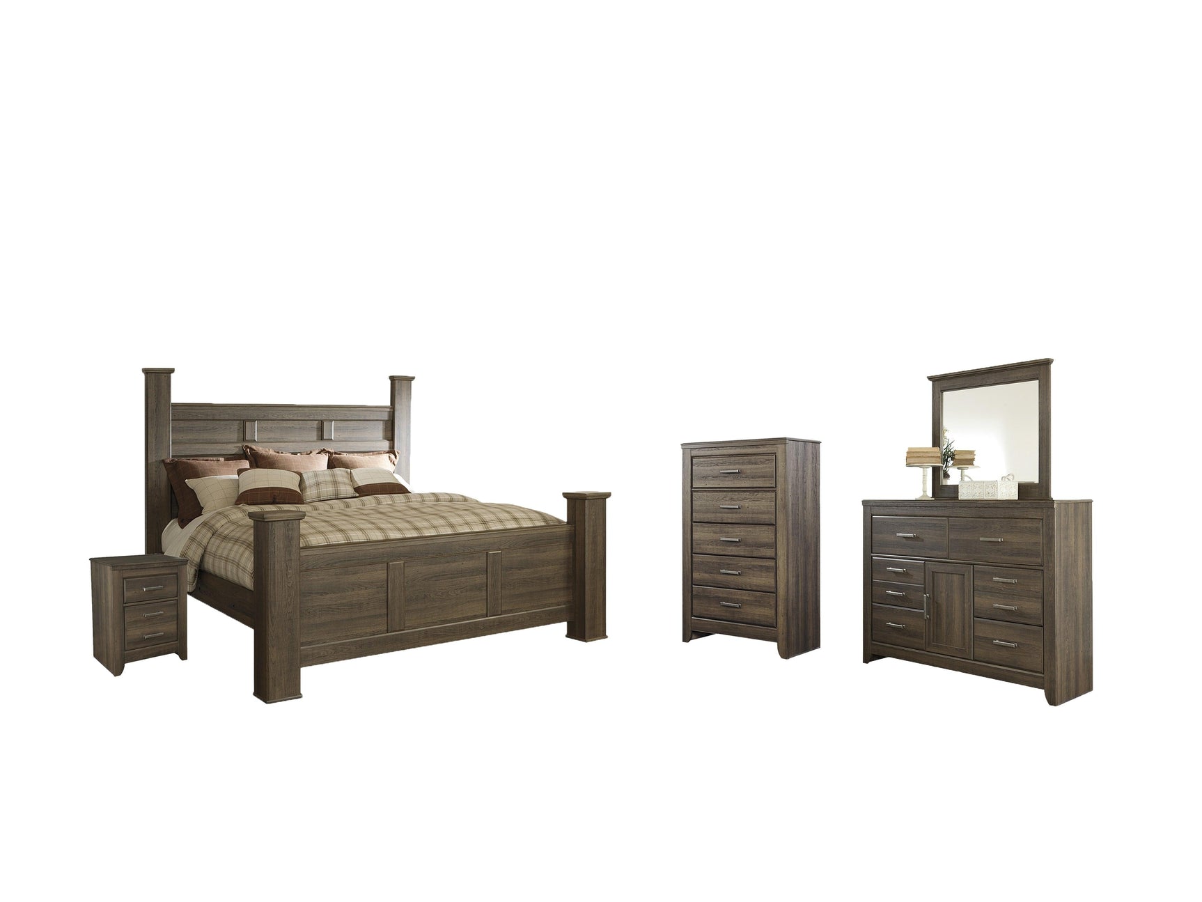 Juararo Dark Brown Poster Bedroom Set - Ella Furniture