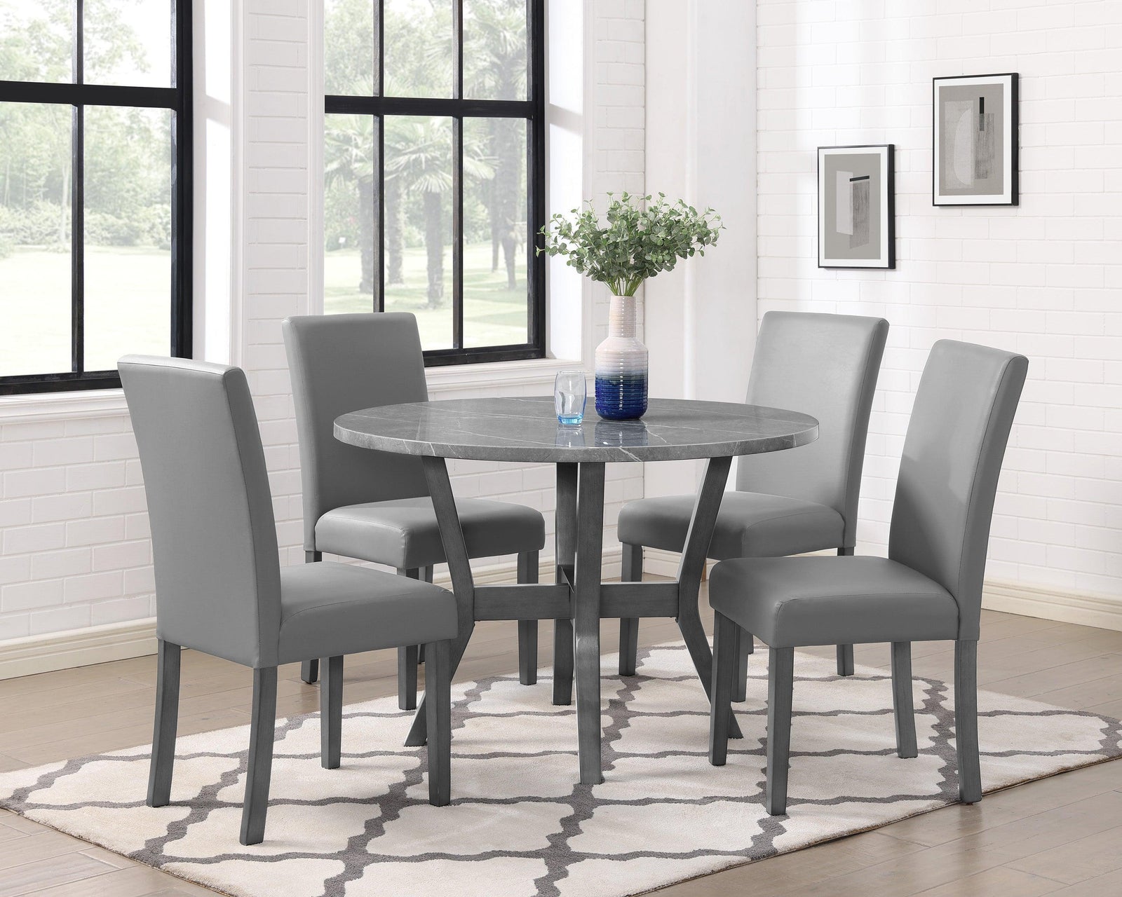 Judson Gray 5-Pk Modern Sleek Wood And Veneers Oval Dining Table Set - Ella Furniture