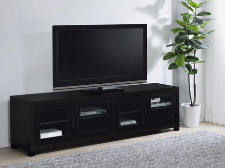 Jupiter 4-Door 79" Tv Stand Media Console With Framed Glass Panels Black 736303 - Ella Furniture