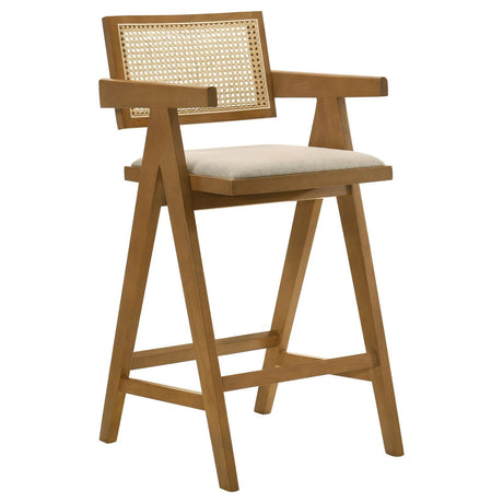 Kane Solid Wood Bar Stool With Woven Rattan Back And Upholstered Seat Light Walnut (Set Of 2) 182677 - Ella Furniture